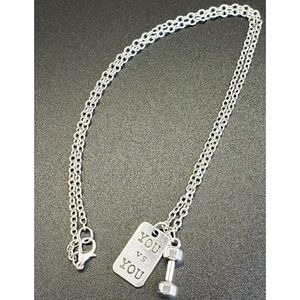 YOU VS. YOU & DUMBBELL Charm Silver Tone Weightlif